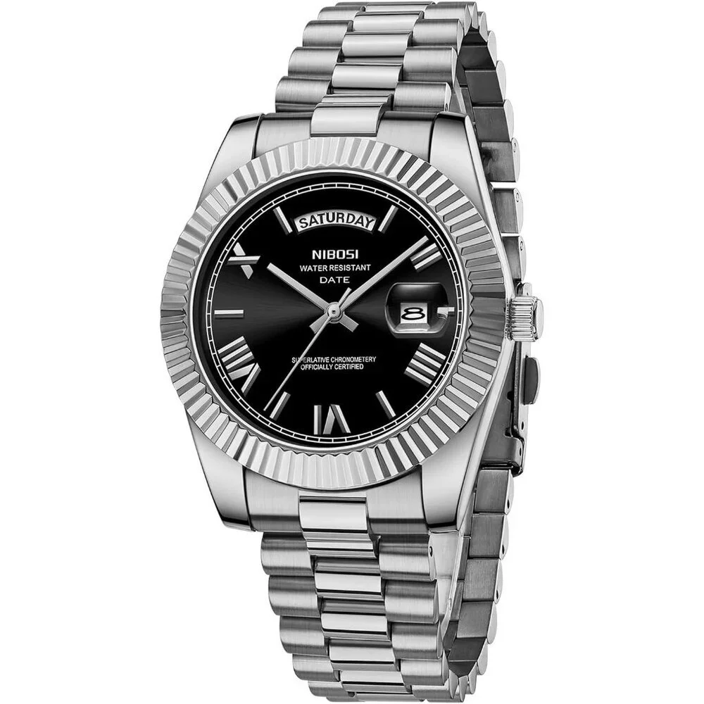 Men's Silver Black Stain Steel Analog Classic Design Stylish Wrist Dress Watch