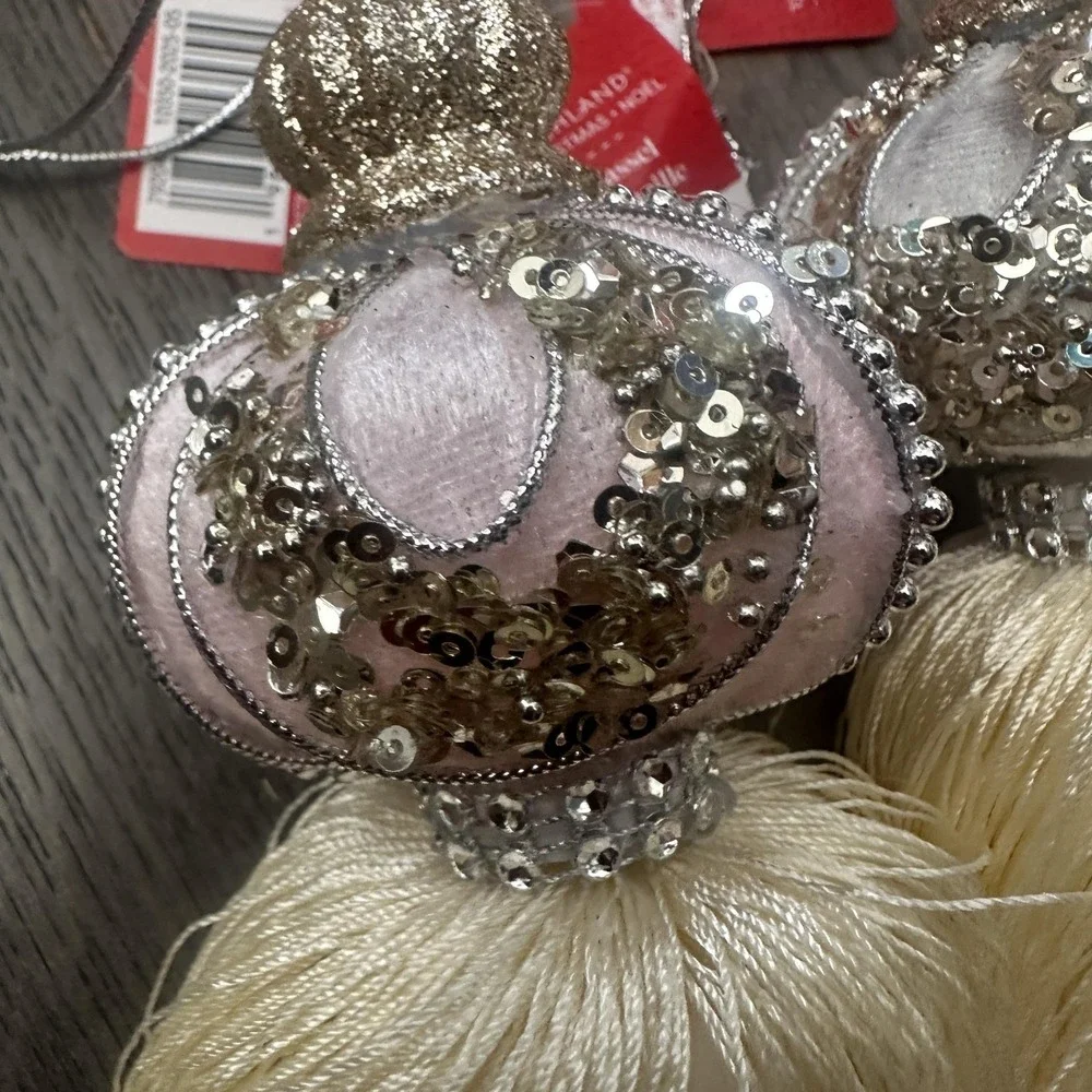 Ashland Frosted Fairytale Tassel Ornaments Set Of 4 Pink White Christmas Decor