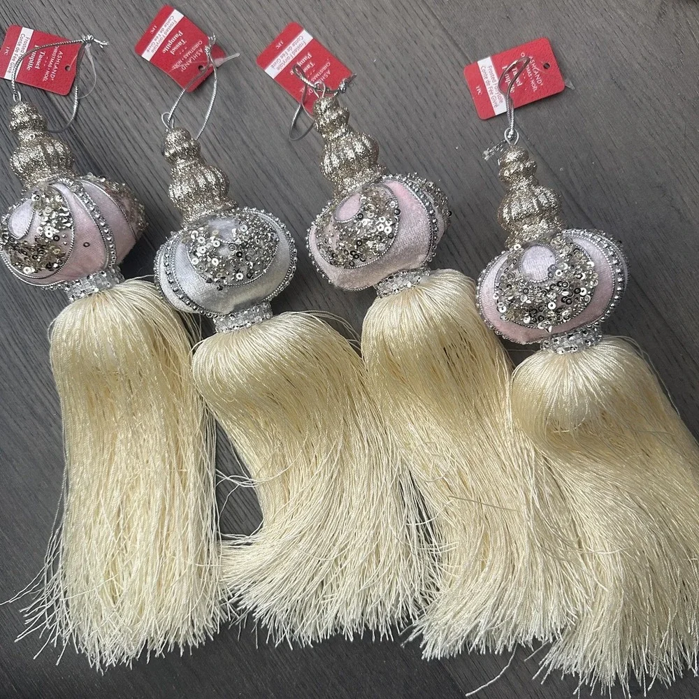Ashland Frosted Fairytale Tassel Ornaments Set Of 4 Pink White Christmas Decor