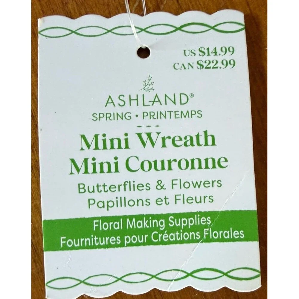 Ashland Mini Wreath Faux Butterflies and Flowers Floral Approx 7.5” Spring Hook