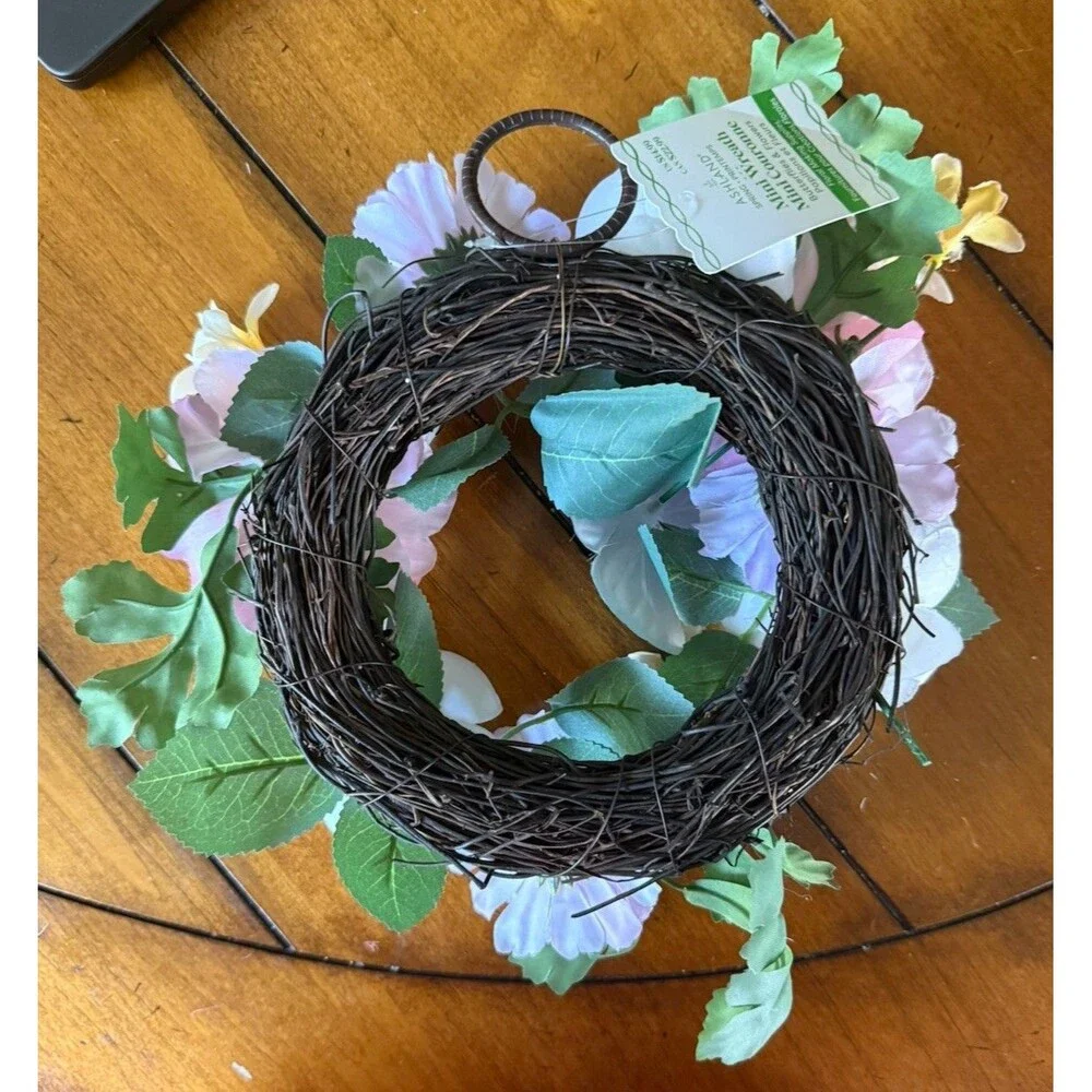 Ashland Mini Wreath Faux Butterflies and Flowers Floral Approx 7.5” Spring Hook