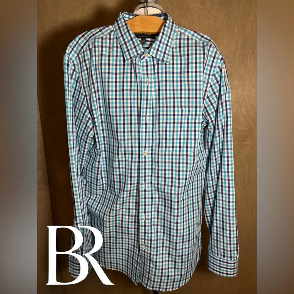 Banana Republic Shirt Mens M Blue Check Long Sleeve Slim Fit Non-Iron