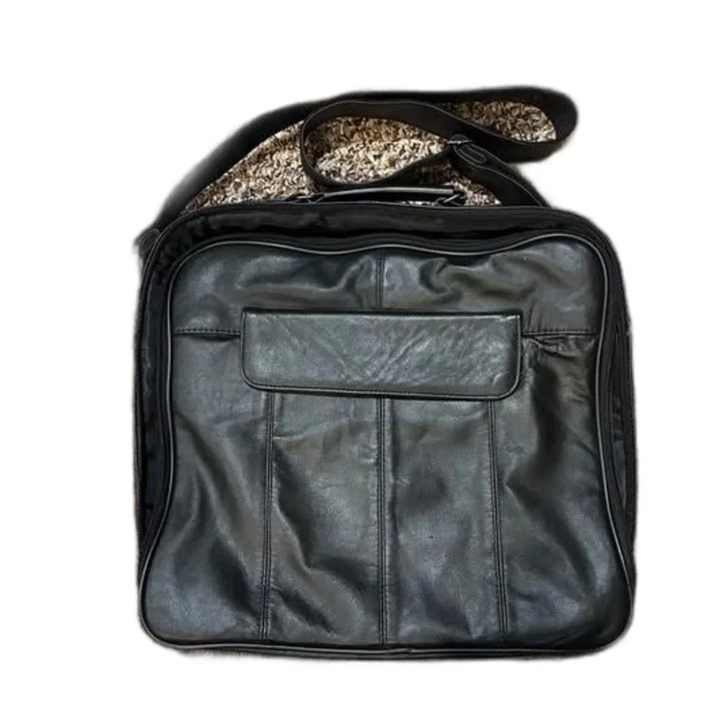 Black Leather Messenger Laptop Bag