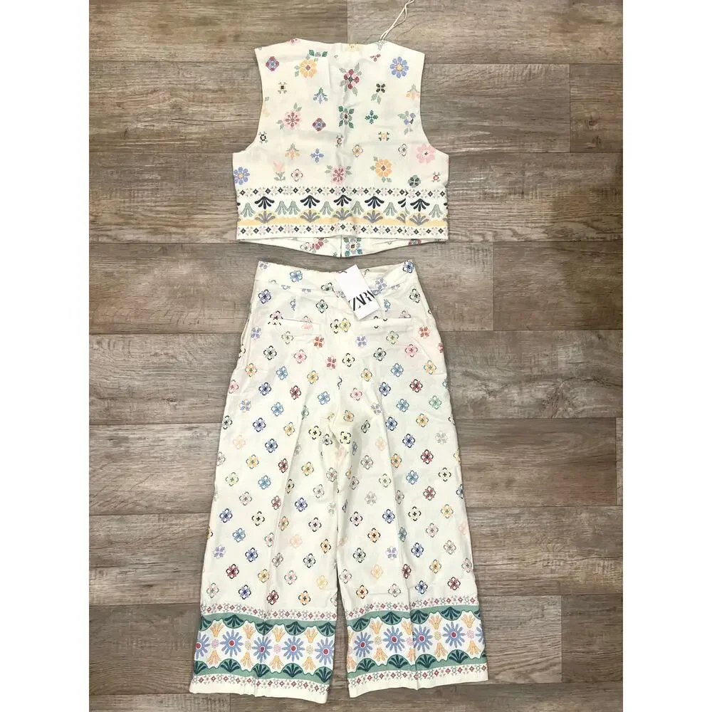 ZARA Co-Ord Set Sleeveless Vest Wide Leg Pants NWT Rare