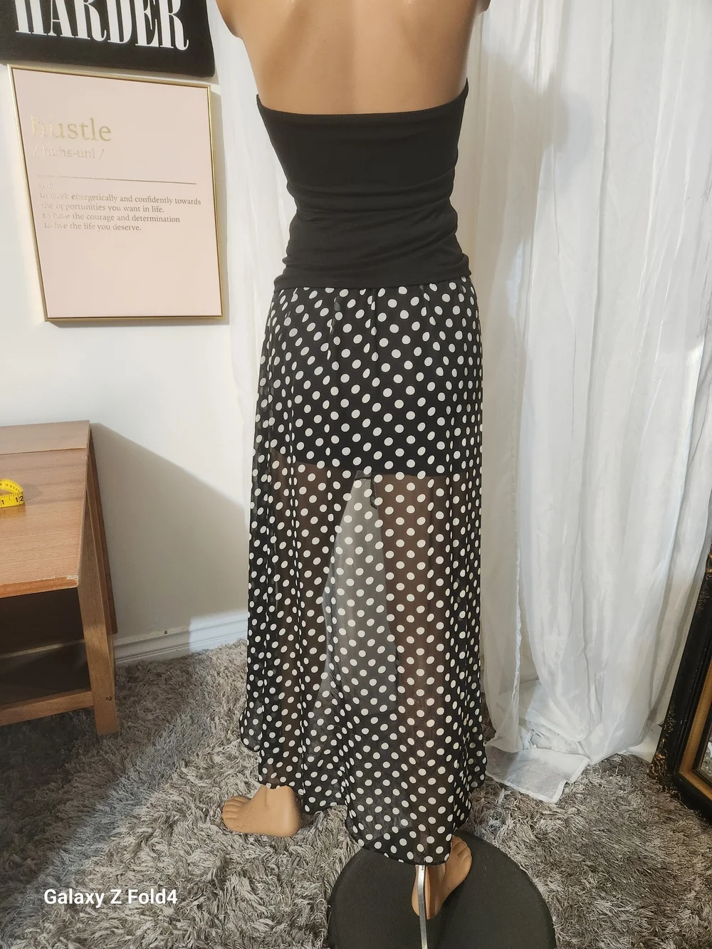 Arden B Black and White Polka Dot High-Low Skirt Med