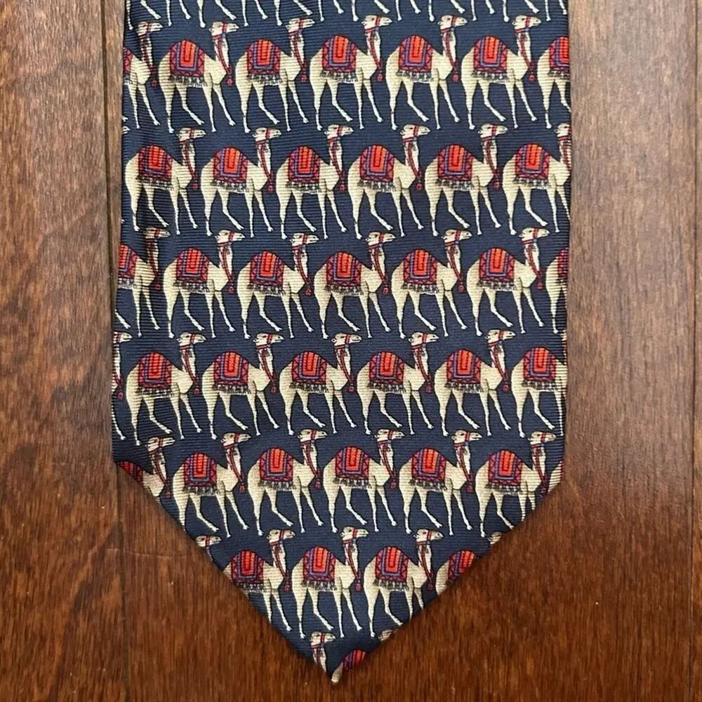 Awesome Camel Tie, 100% Silk and Made in Italy, Blue and Red, Beaufort Tie Rack