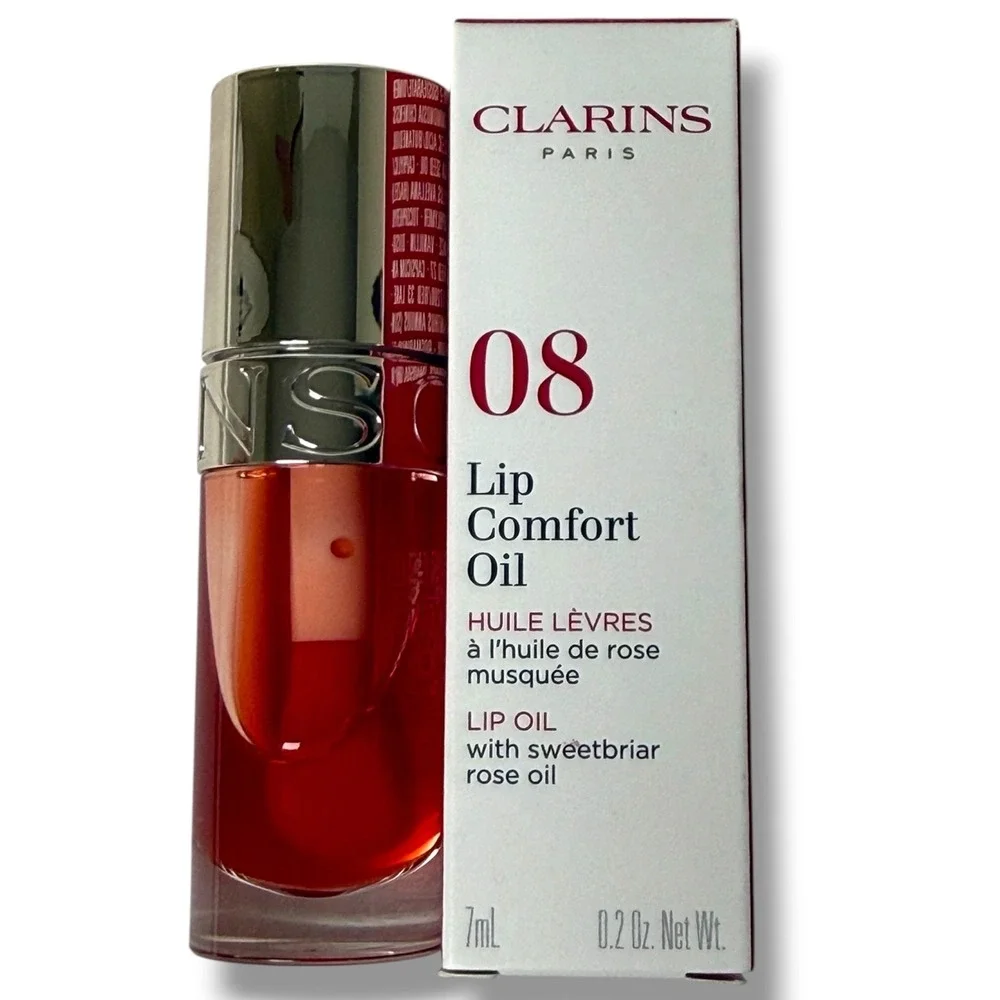 Clarins Lip Oil Strawberry Plumping Hydrating Glossy Rose Comfort Oil 7ml New