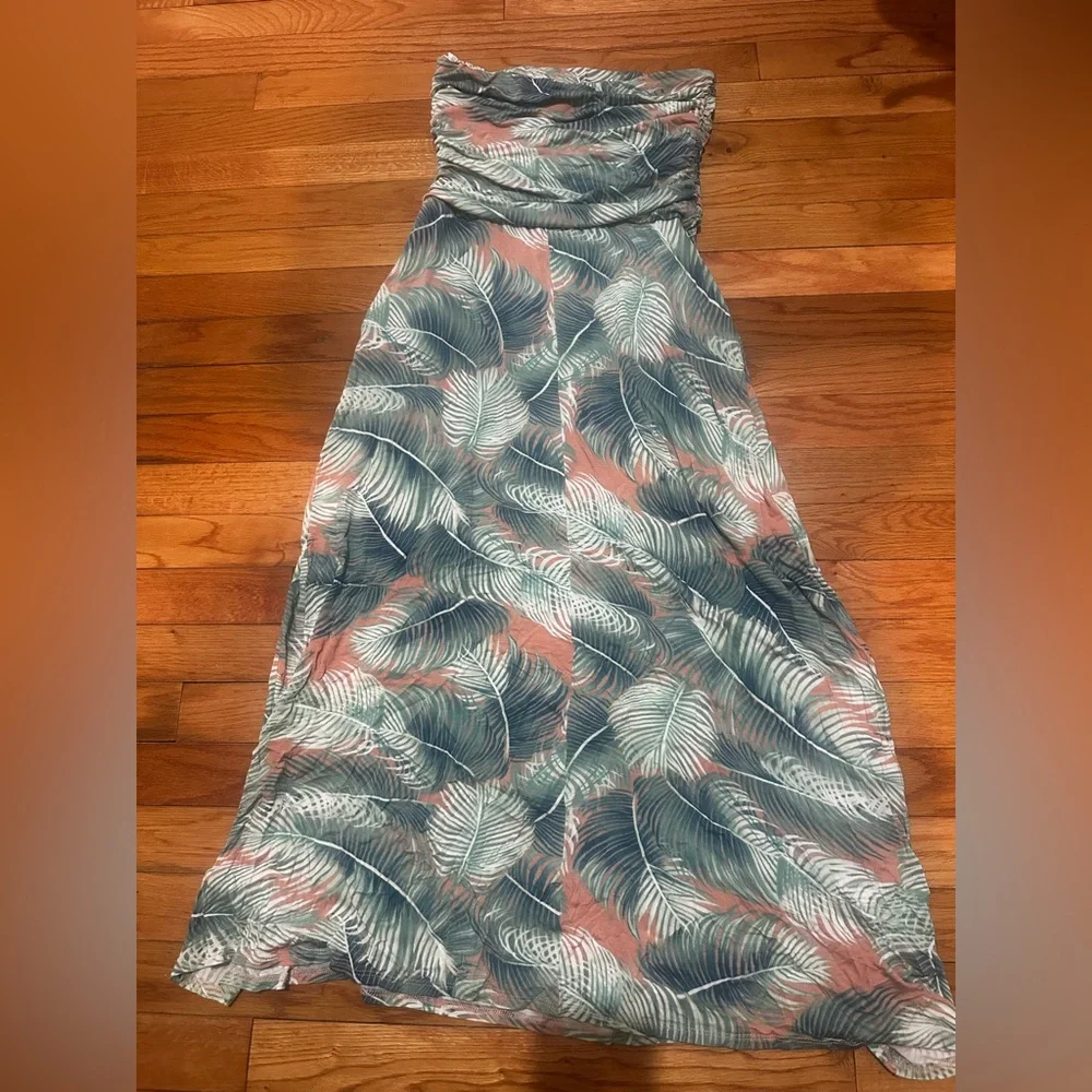 Coco Kelly Strapless Tropical Maxi Palms Pockets Resortwear Vacation‎ Medium