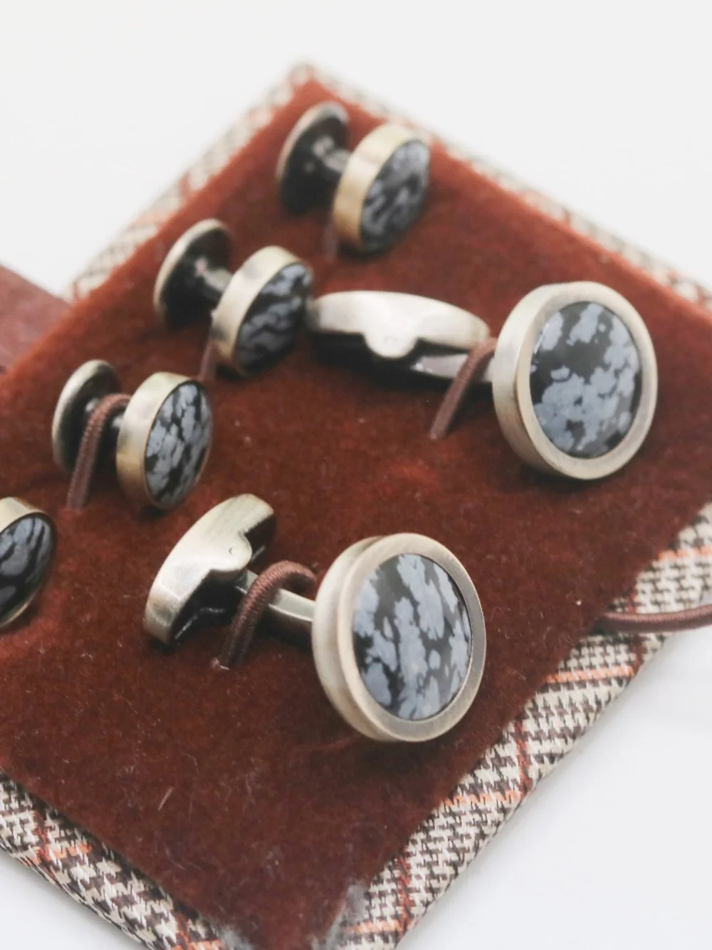 Men’s Cufflinks Tux Studs Set Black and Gray Stones  NEW