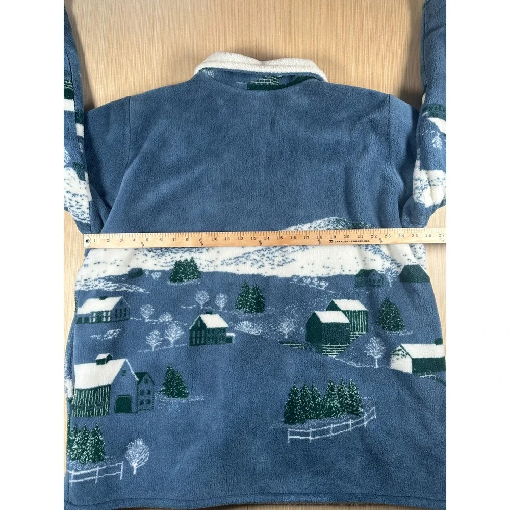 Vintage 90s St. John's Bay‎ Fleece Jacket Womens 2X Blue Hillside All Over Print