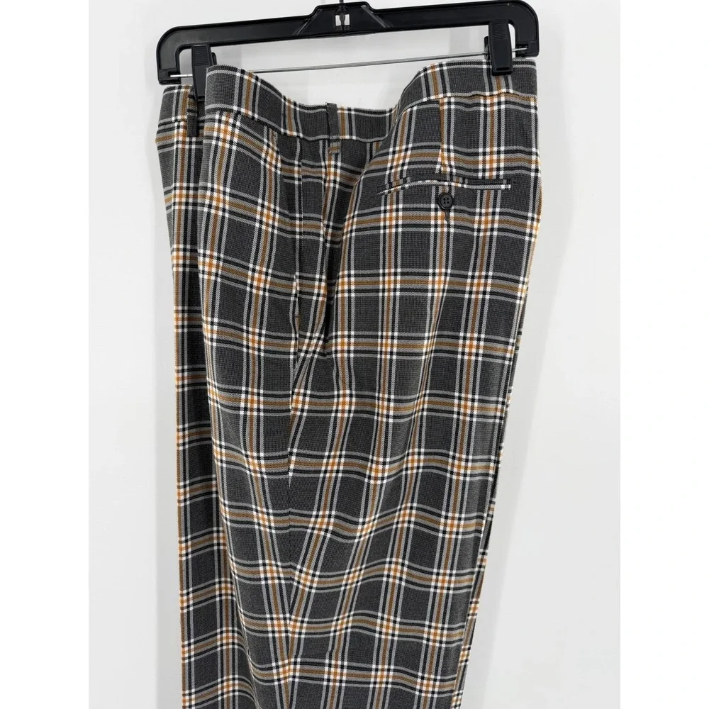 Kent‎ & Park Mens Charcoal Plaid Dress Pants Wool Touch Flat Front PL124 50x32