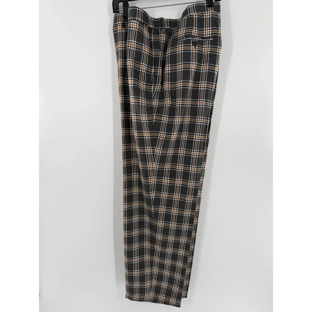 Kent‎ & Park Mens Charcoal Plaid Dress Pants Wool Touch Flat Front PL124 50x32