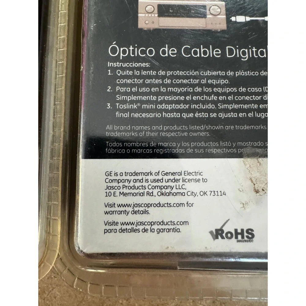 GE Ultra Pro 6ft Digital Audio Fiber Optic Toslink Cable 24500 Lot of 2 New