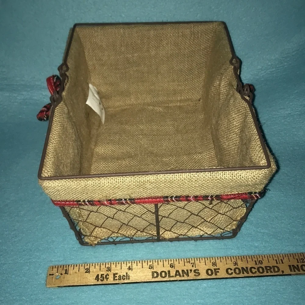 𝅺CHICKEN wire basket rustic jute lining Christmas ribbon trim
