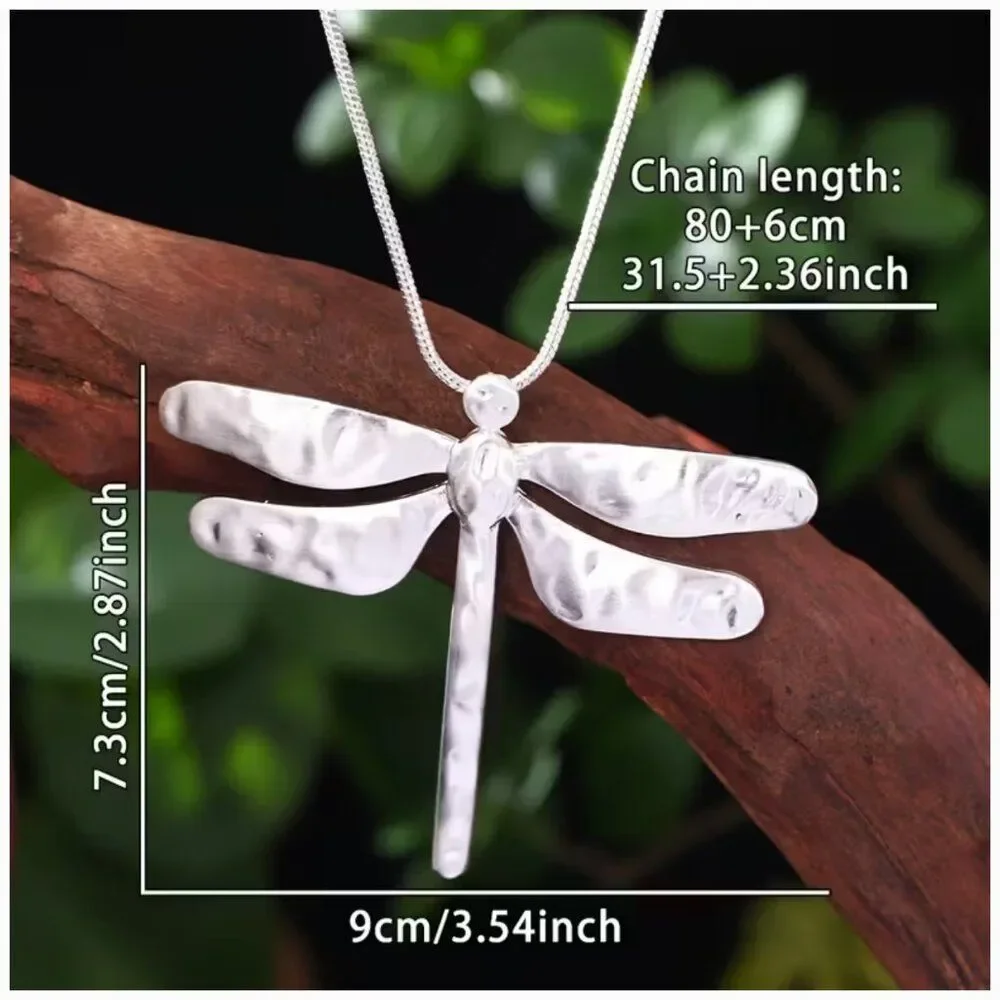 Bohemian Style Oversize Dragonfly Statement Necklace on a Sleek Adjustable Chain
