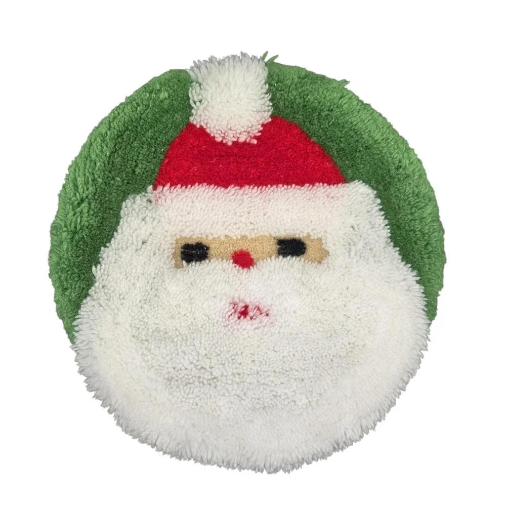 Vintage Handmade Latch Hook Santa Claus Toilet‎ Lid Cover Christmas Decor Green