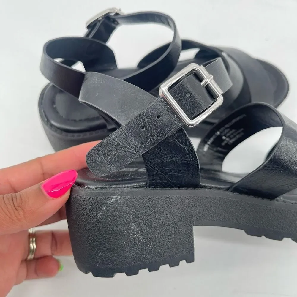 SODA Account Girls Black Platform Sandals Size 3 Y2K Chunky Heel Open Toe Shoes