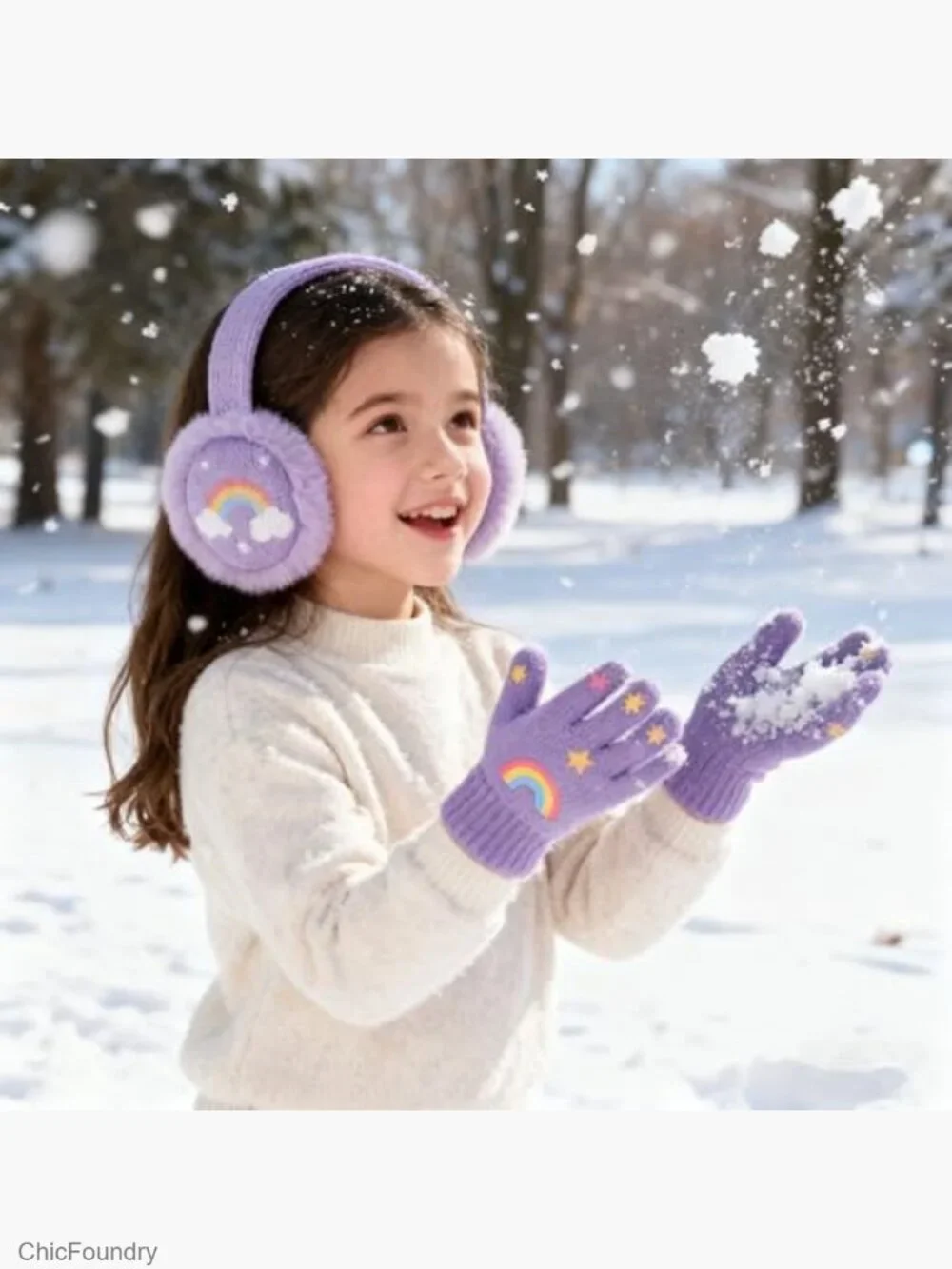 Kids Winter Ear Muffs with Gloves Set Warm Furry Knit Earmuffs 3-15 Years
