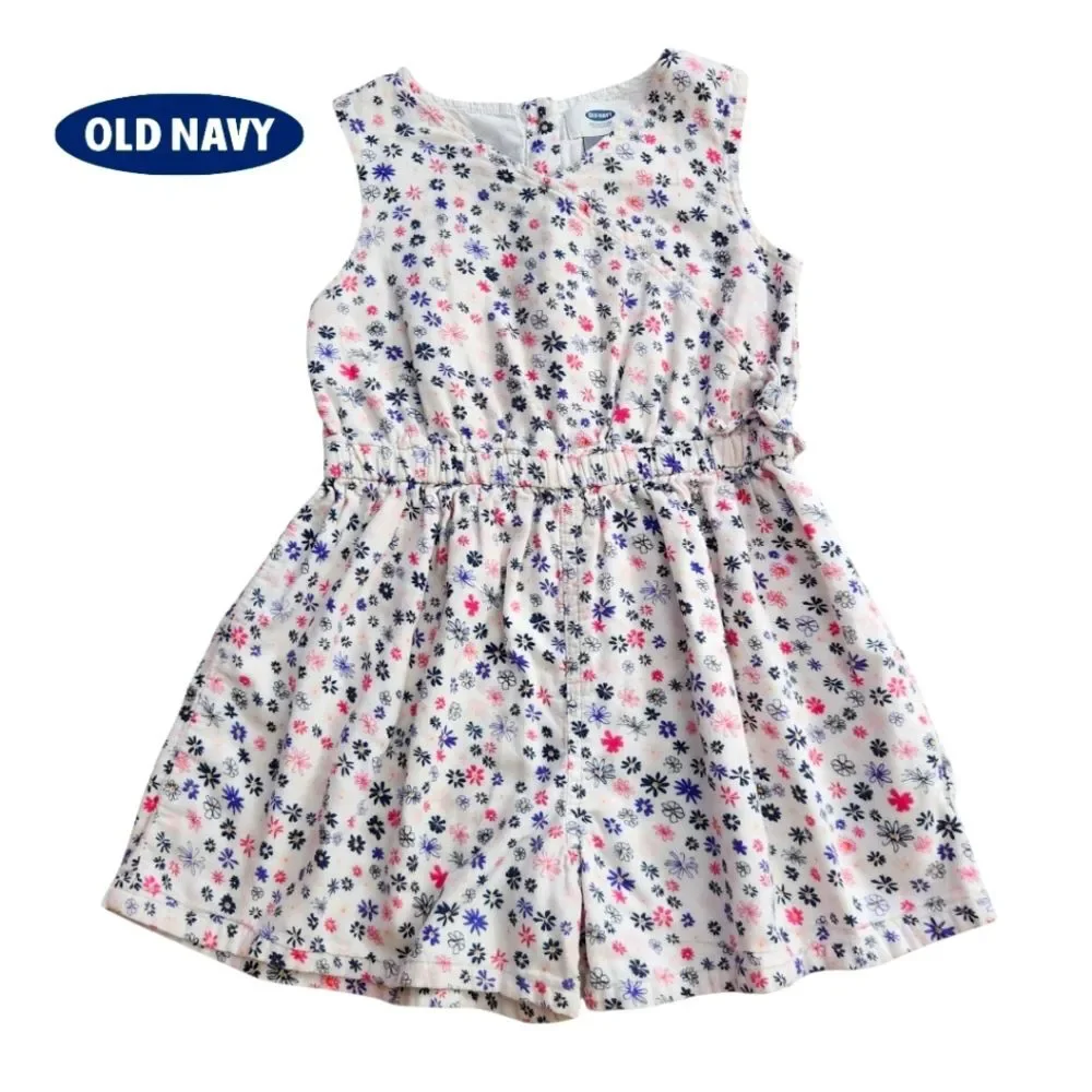 Old Navy Girls' Kids Floral White Sleeveless Lining Romper 100% Cotton Size 5T