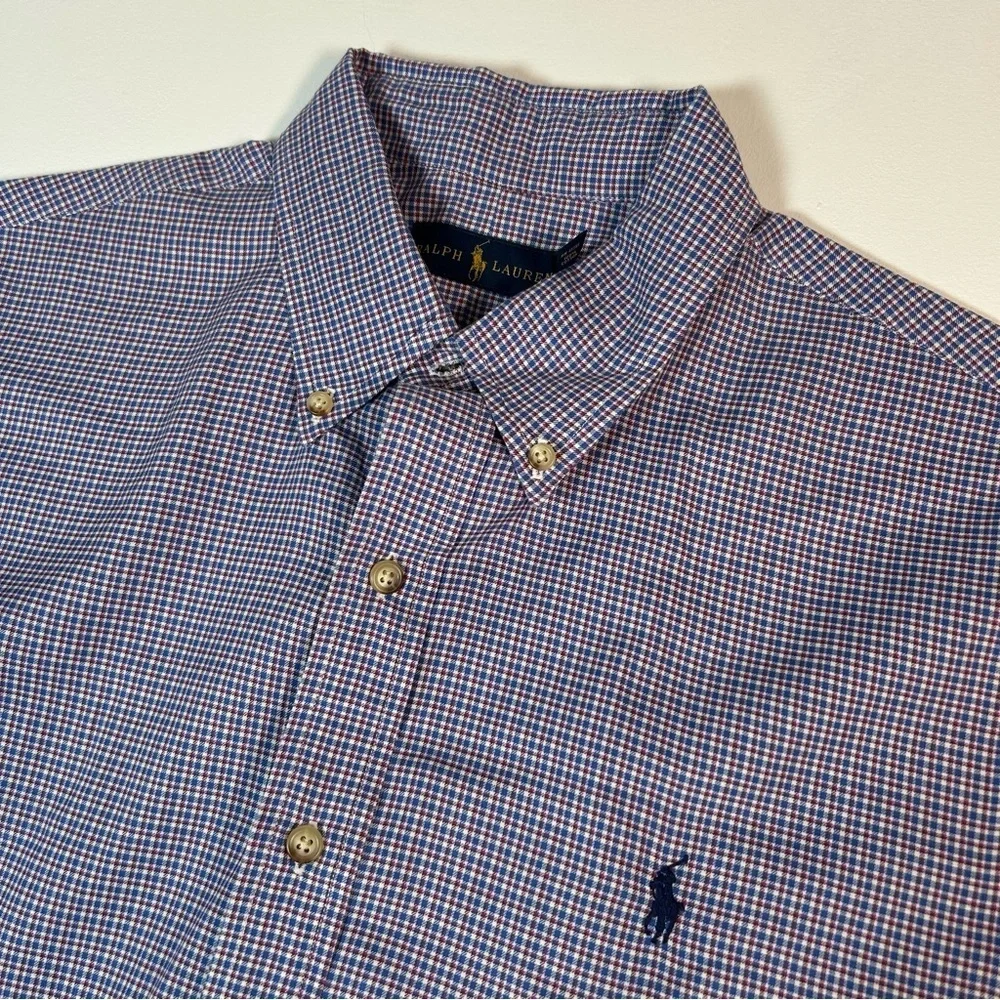 Ralph Lauren Long Sleeve Button Down Shirt Blue, Red and White Checkered Shirt L