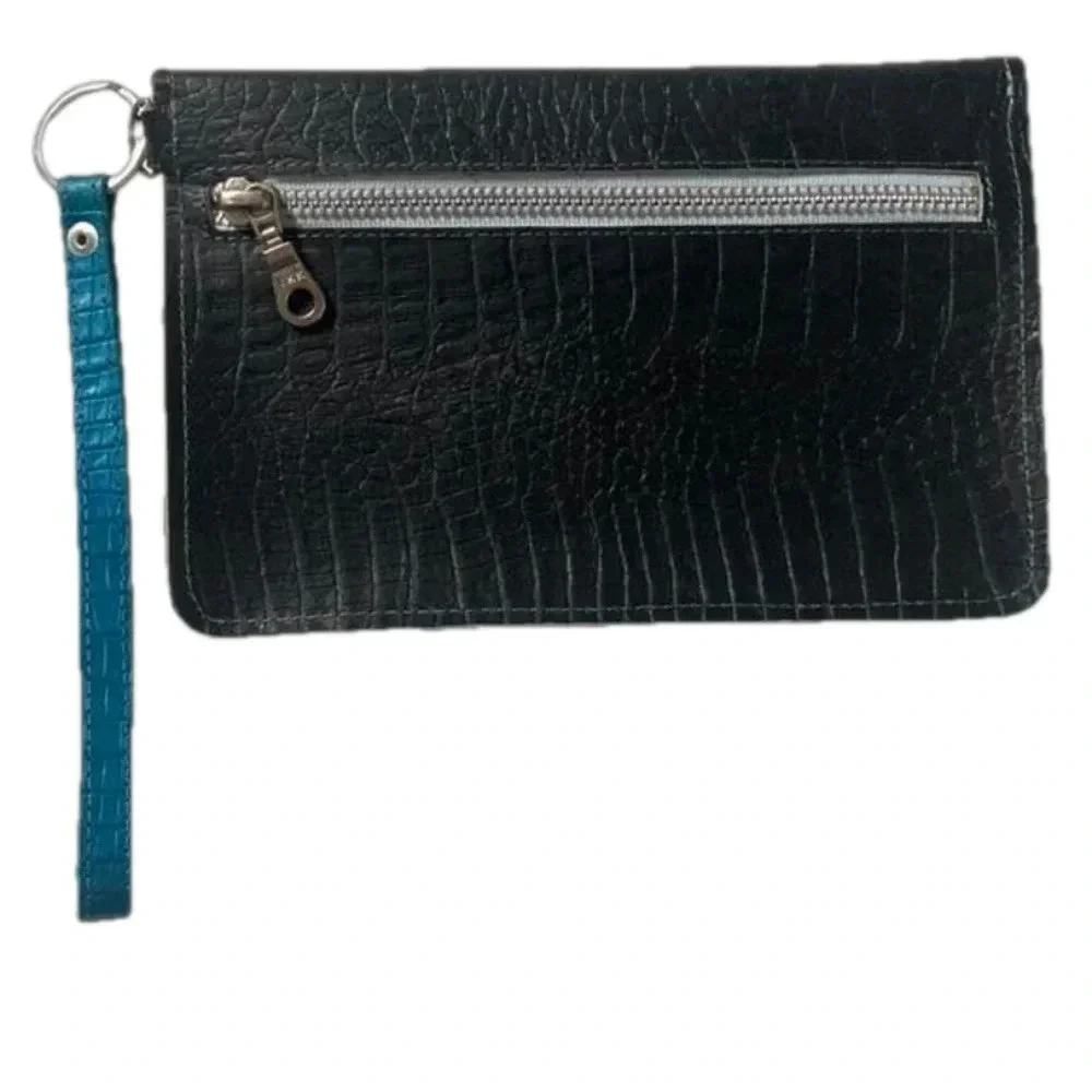 Leather clutch handmade hand dyed textured blue black modern‎ clean bag Soy Nica