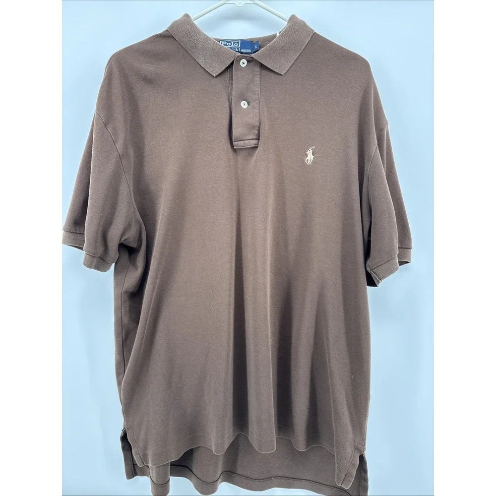 VINTAGE Polo Ralph Lauren‎ Shirt Men Large Brown 100% Cotton Short Sleeve