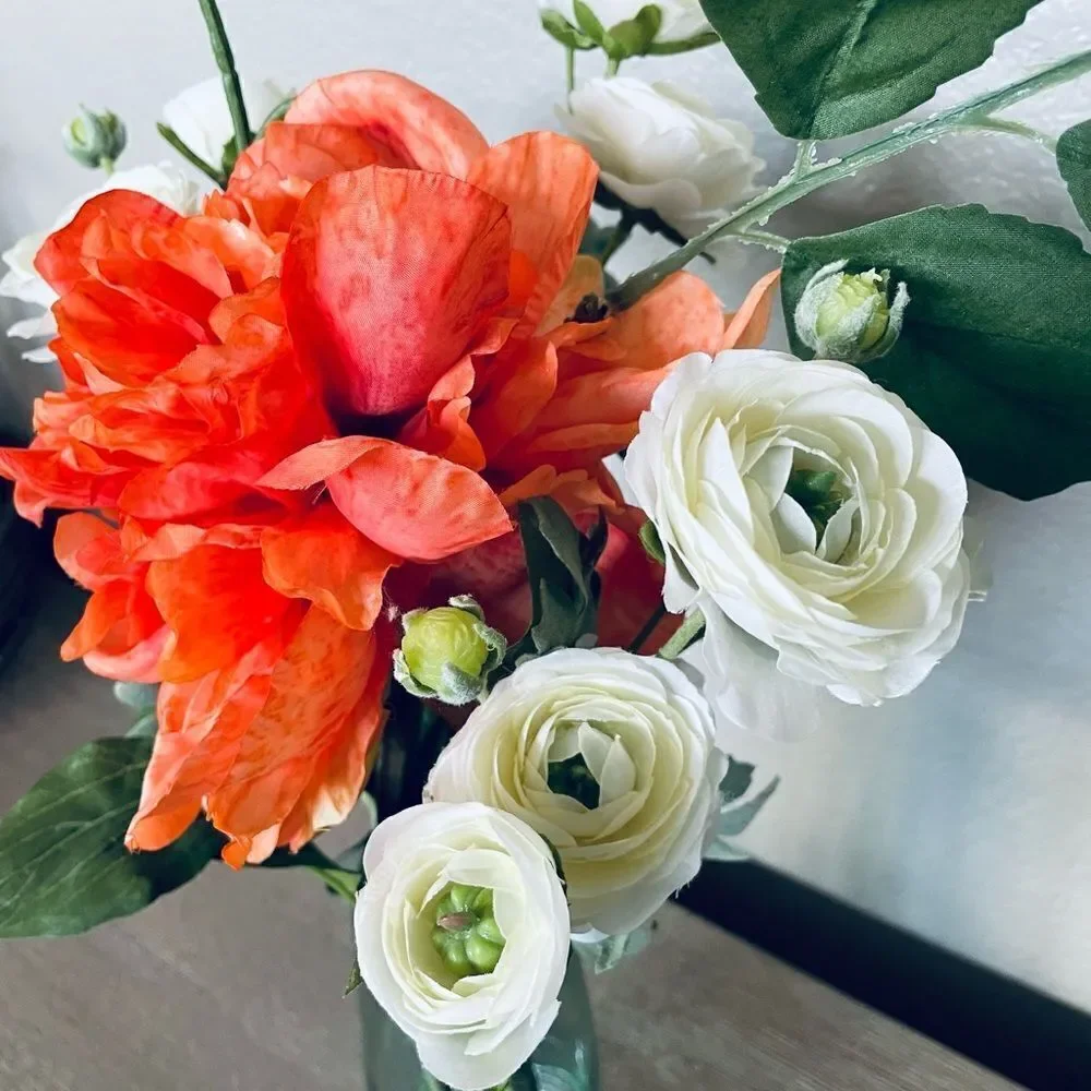 Spring Summer Floral Orange Peony Green Vase Arrangement
