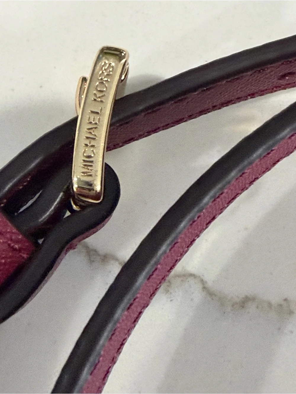 Michael Kors Leather Crossbody Strap in Burgundy with Gold Hardware 54”44”