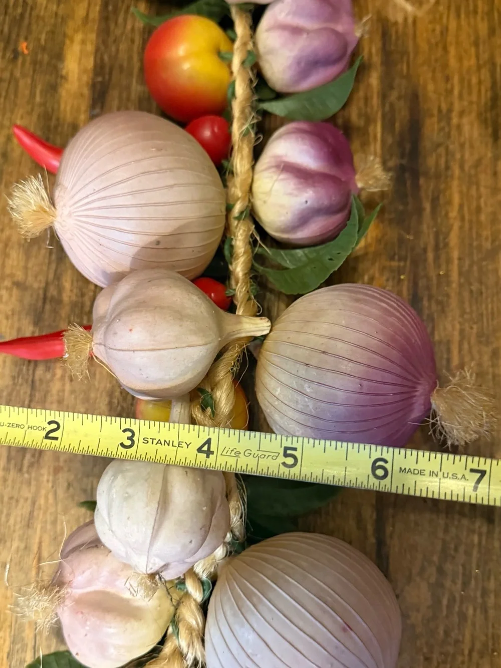 Vintage Funky 70'S Plastic Vegetable Hanging Decor Onions, Garlic, Peppers 21”