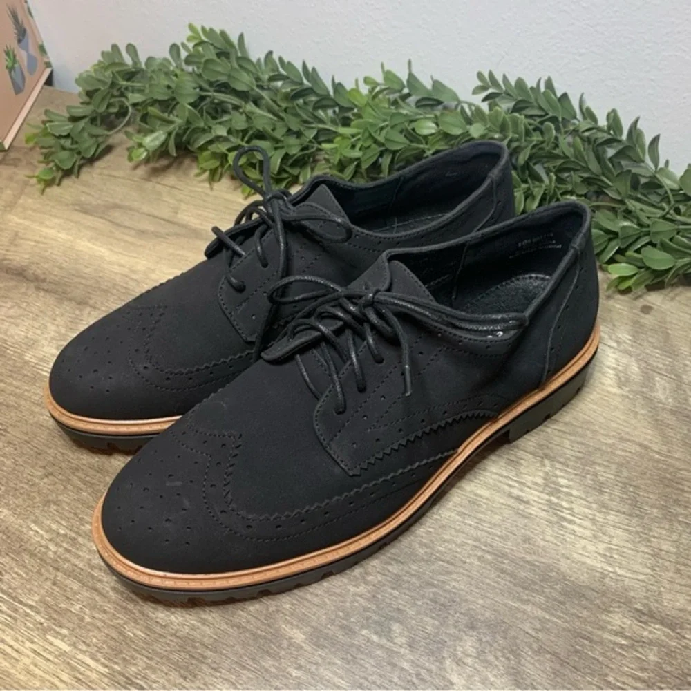 CLAUDIYA OXFORD LOAFER FLATS Ladies Size 9.5 Black Suede