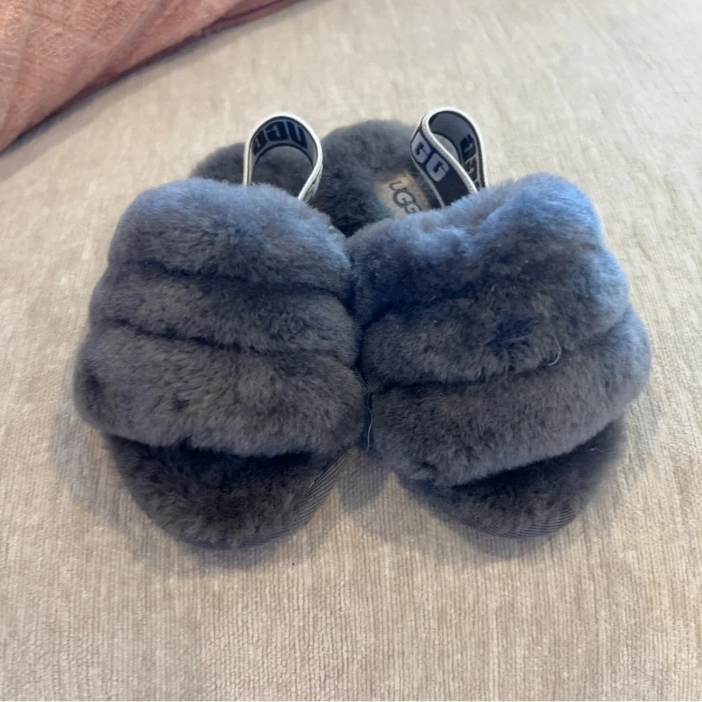 UGG Charcoal Kids' Furry Slippers