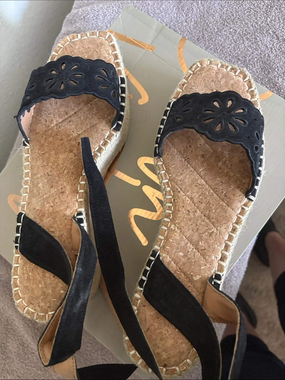 Crown Vintage Black Floral Laser-Cut Espadrille Platforms