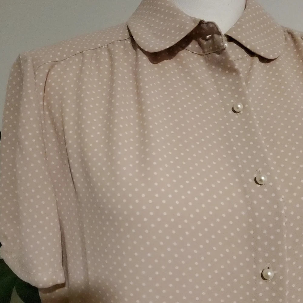 Anne Klein Beige Polka Dot Blouse