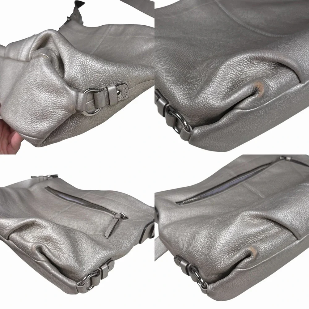 Coach Metallic Silver Peebled Leather Hobo Duffle Crossbody Shoulder‎ Bag F15064