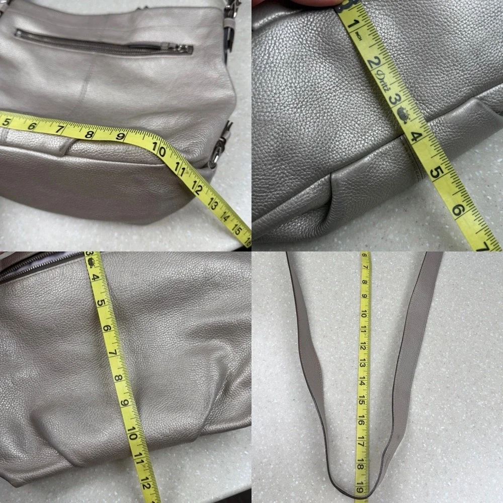 Coach Metallic Silver Peebled Leather Hobo Duffle Crossbody Shoulder‎ Bag F15064