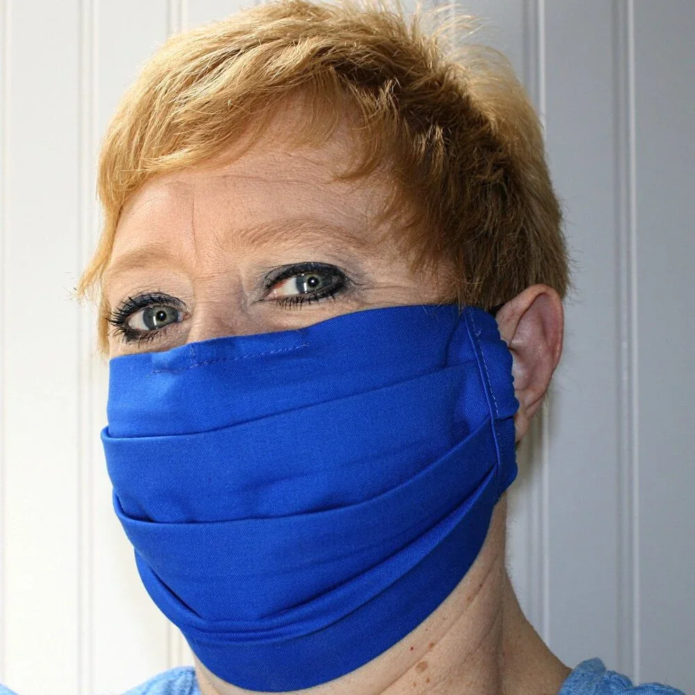 HAND CRAFTED Face Mask Royal Blue Cotton Adult Cloth Fabric Solid Pocket Style