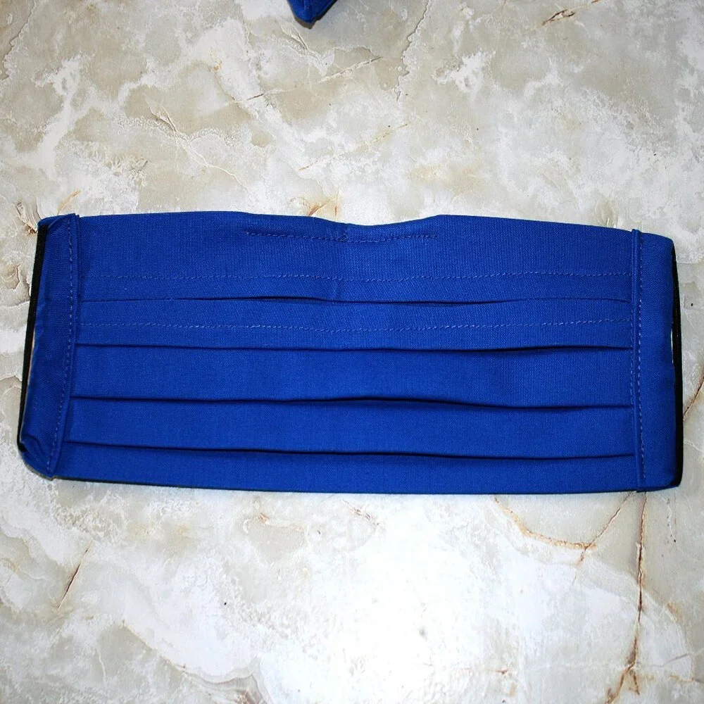 HAND CRAFTED Face Mask Royal Blue Cotton Adult Cloth Fabric Solid Pocket Style