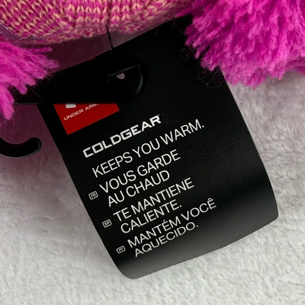Under Armour ColdGear Girls Youth Fleece Lined Beanie‎ Hat Pink Gray