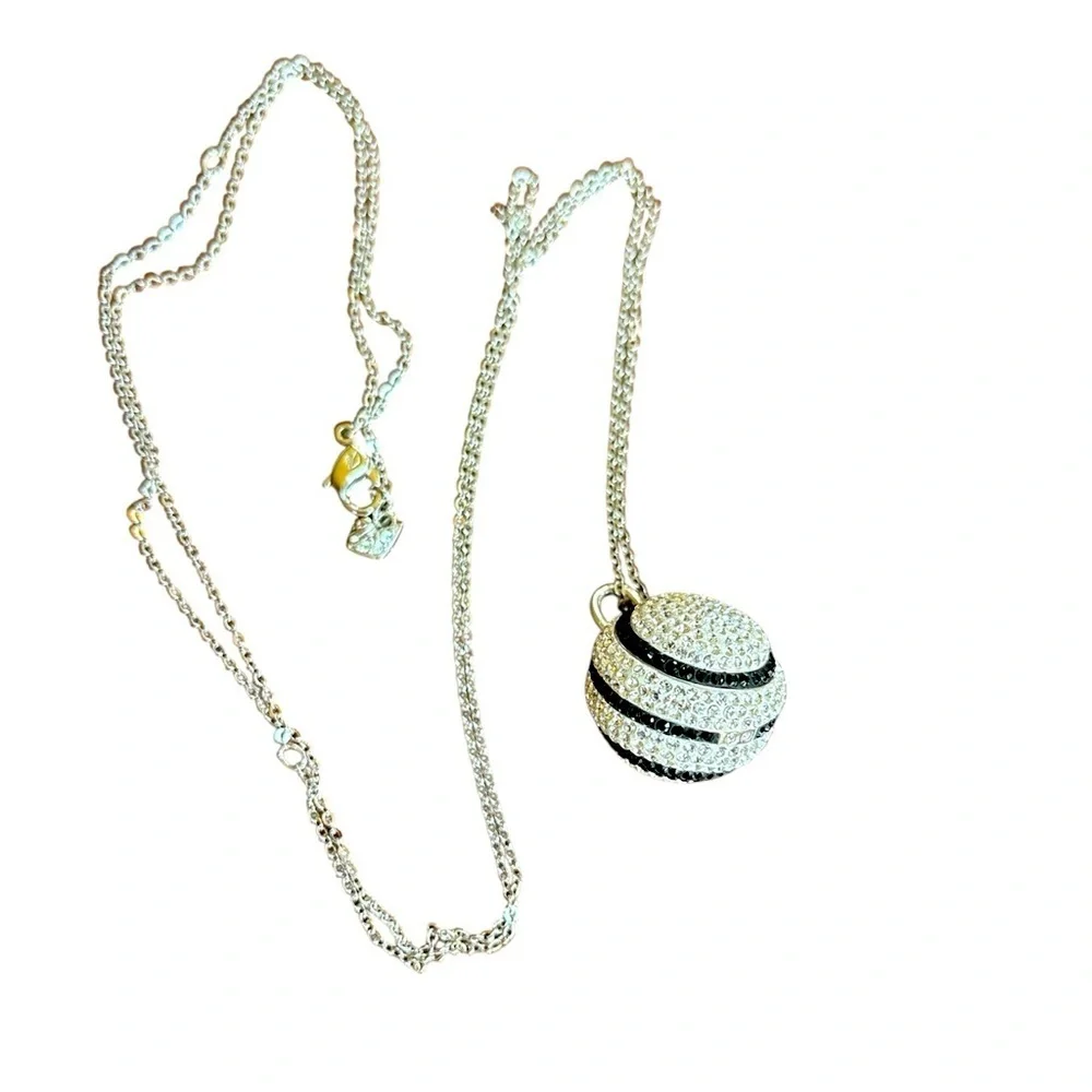 Swarovski Pendant-disco ball- black and white-27.5” necklace-silver/rhodium