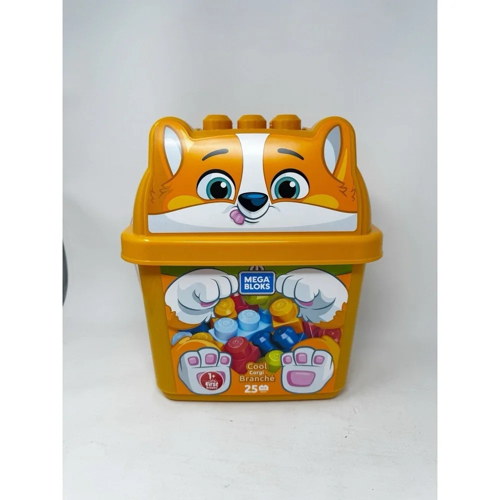 Mega Bloks Corgi Bucket Container 25 Pieces Dog New Building Blocks Fisher Price