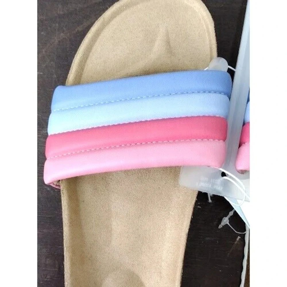 Cat Jack Kids Girls Slide‎ Sandals Size 5 Rainbow Striped Padded Slip On Shoes