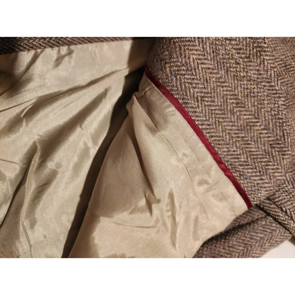VINTAGE Gallery by Haggar 46 Brown TWEED Wool Herriing Bone Sport Coat