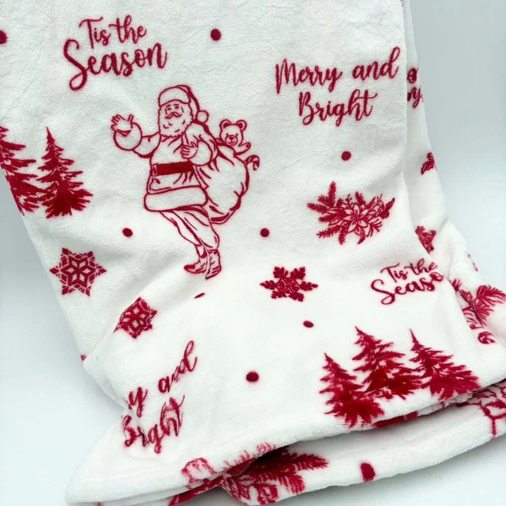 Holly Days Red White Retro Santa Super Soft Luxe Throw Blanket Christmas Holiday