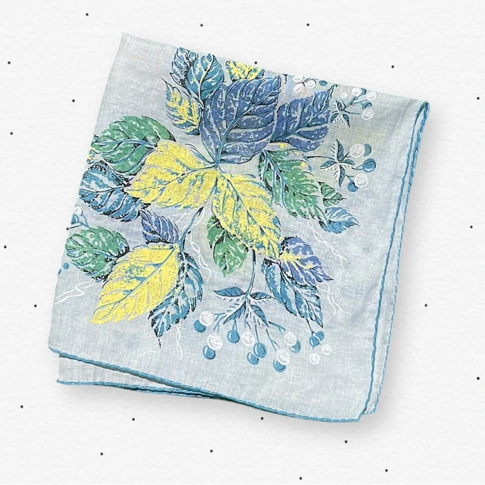 Vintage Floral Blue & Yellow Silk Neck Scarf