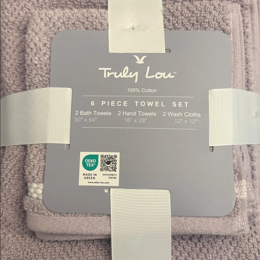 6pc TRULY LOU 100% Cotton Bath Towel Set - Lavender/White