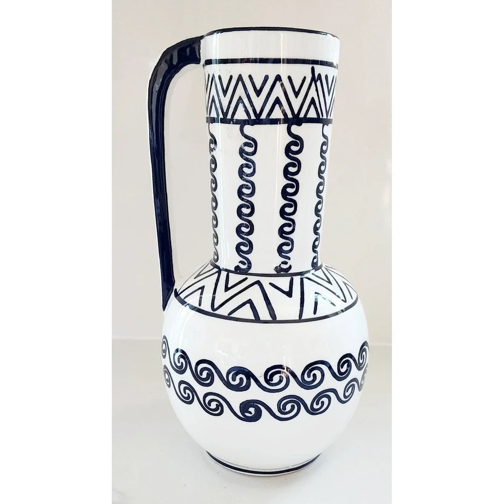 Nordic Design Ceramic Black & White‎ Hand Painted Vase Or Urn