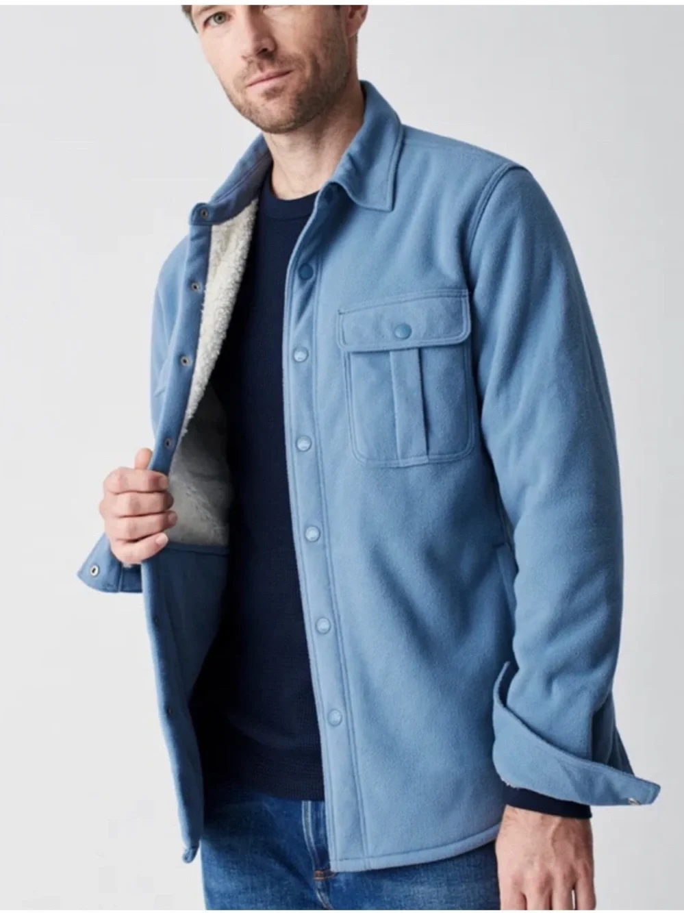 Faherty High Pile Fleece Lined Shirt Jacket In Koi Blue L