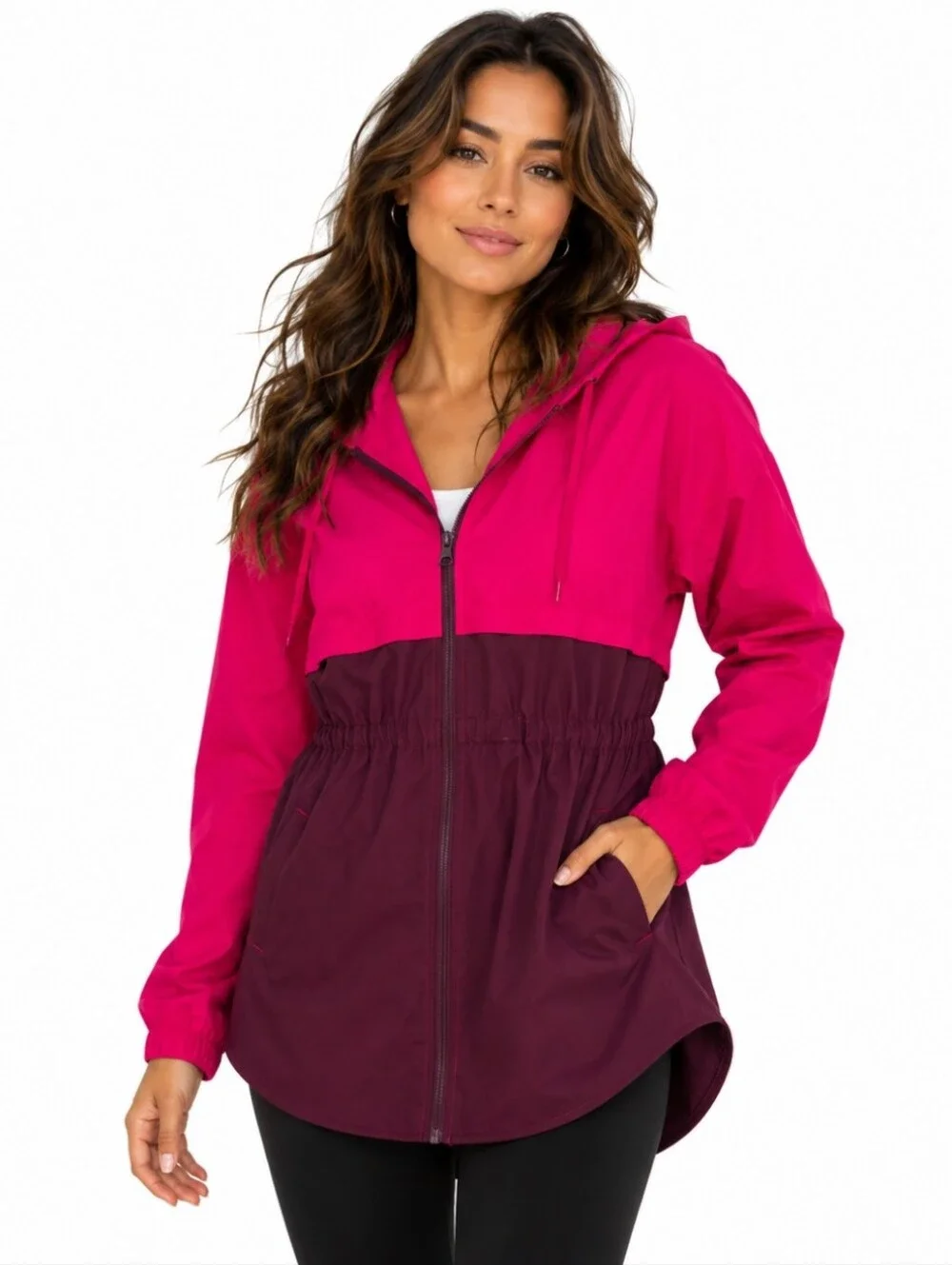 St. John's Bay Active Hooded Jacket - Bright Pink& Burgurdy (Size:Large)