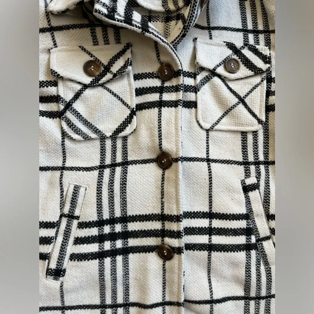 8-9 Primark Stylish Girls Plaid Button up Jacket - Black and White with pockets