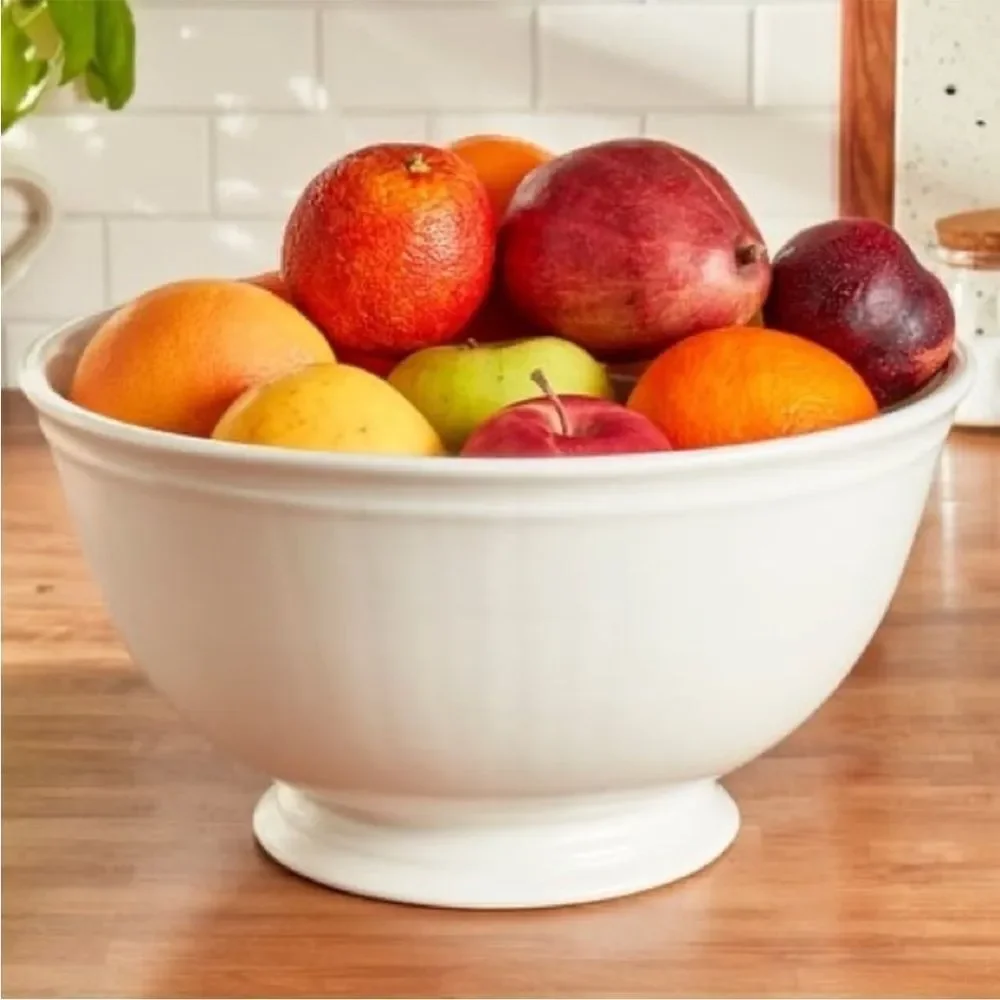 Bee & Willow Ivory Matte Bristol Large Embossed Ceramic Footed Fruit Bowl